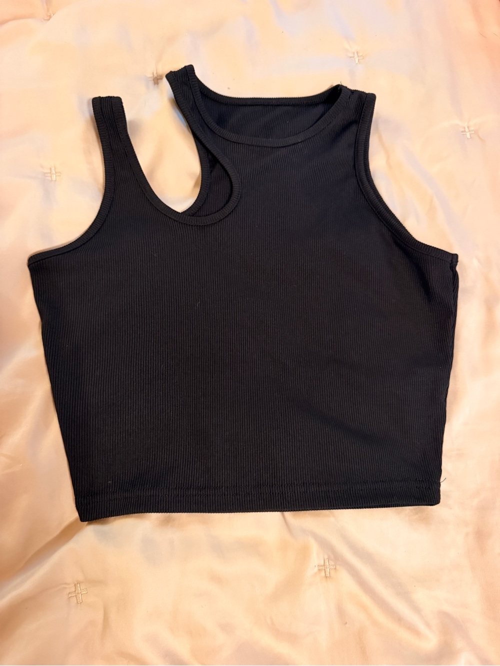 SHEIN Black Ribbed Asymmetric Double-Strap Crop Tank